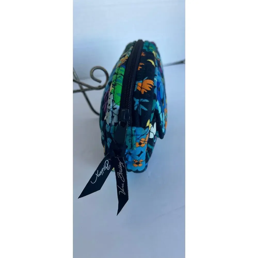 Vera Bradley Midnight‎ Blue Floral Makeup Cosmetic Travel Bag w/ Mirror Pocket